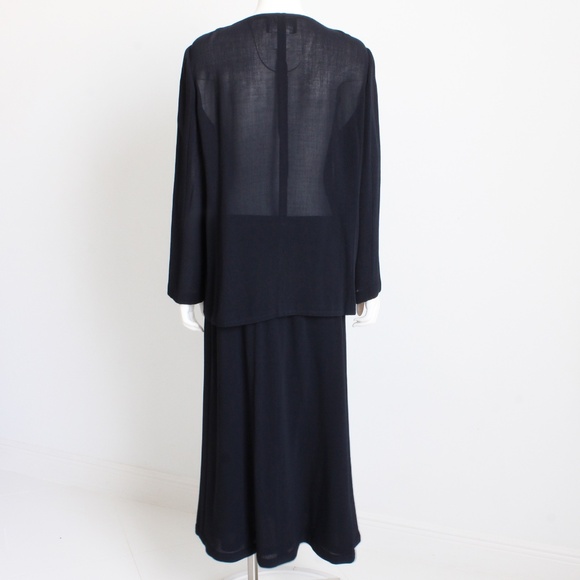 Chanel Jacket + Skirt Suit 2pc Sheer Wool Crepe Button Front Navy Blue 99P HTF - Picture 9 of 10